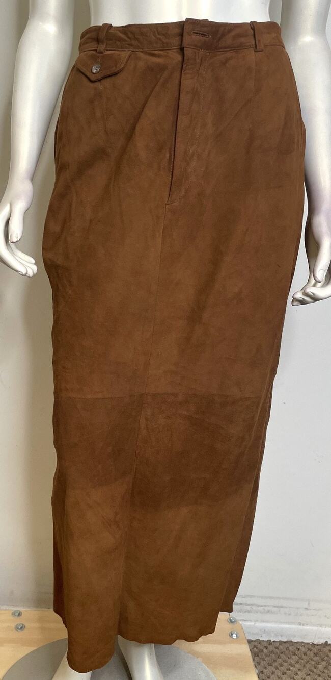 Vintage Polo Ralph Lauren Brown Suede Skirt Women's 8 Straight Pockets